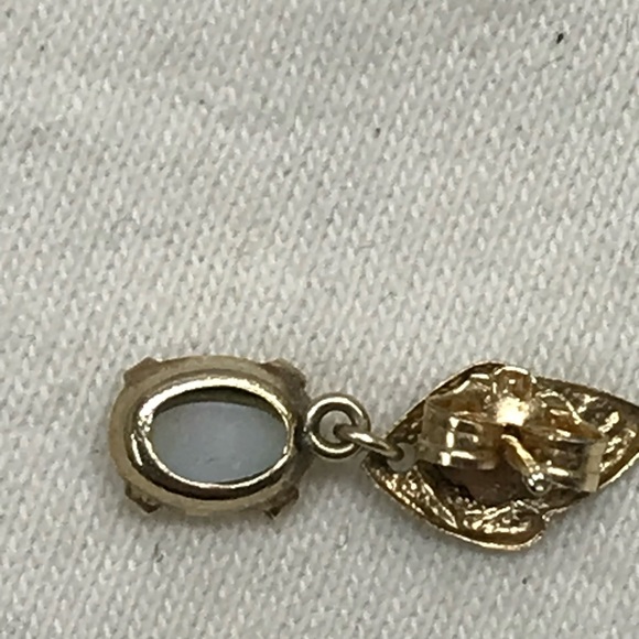 Antique 14k Gold Stud Drop Fire Opal Earrings - Picture 6 of 10